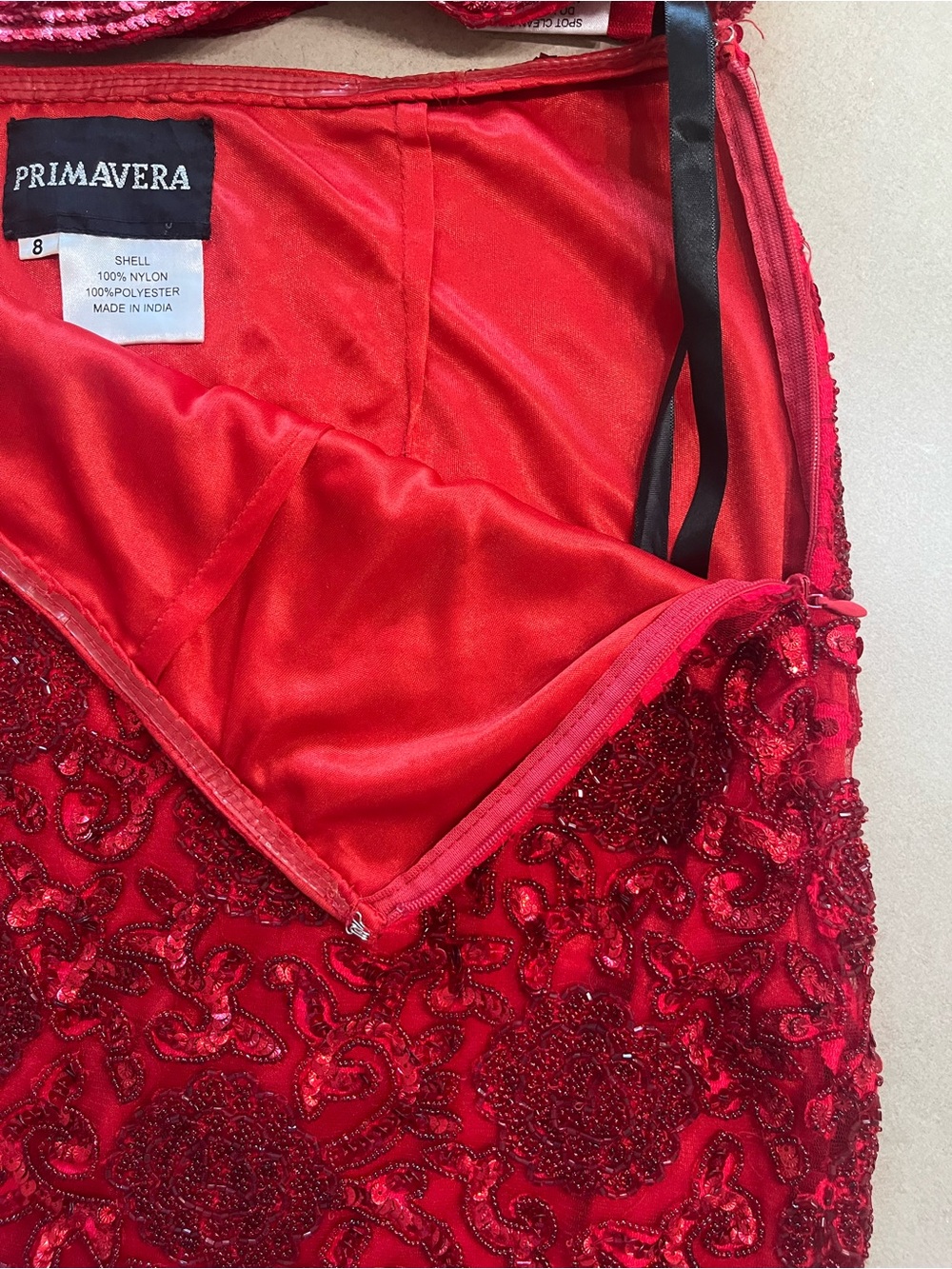 Primavera Couture Vibrant Red Sequin Beaded Two-Piece Mini Dress Crop Top Size 8 - Picture 15 of 16